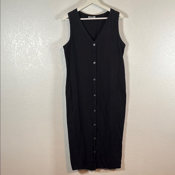 Cut Loose Black Button Down Midi Linen Blend Dress Size Medium Lagenlook - Picture 1 of 8